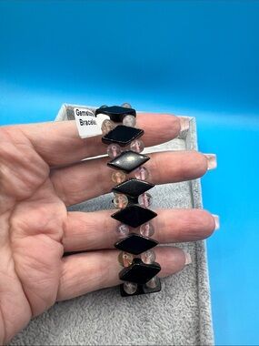 Black and Rose Stretch Gemstone Bracelet